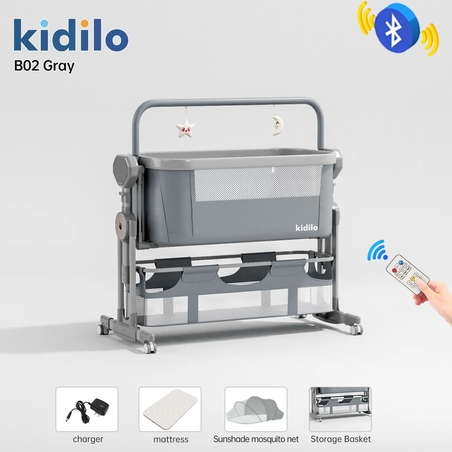 Kidilo B02 Krevat Anësor Elektrik për Bebe me Bluetooth